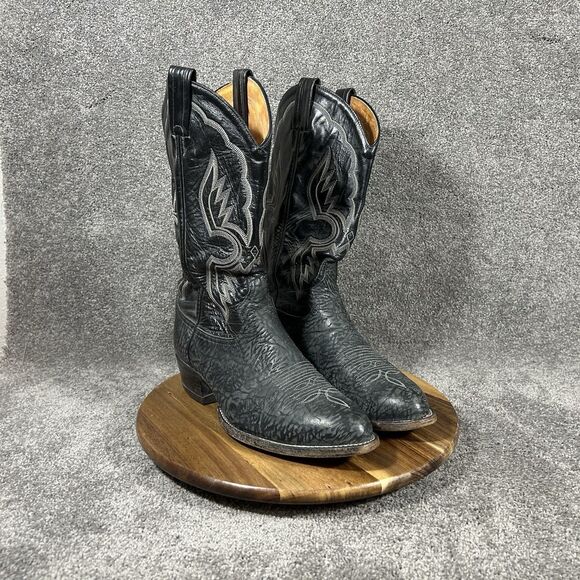 Tony Lama 6258 Vintage Mens Sz 9.5 EE Black Bull Shoulder Leather Cowboy Boots main image 11